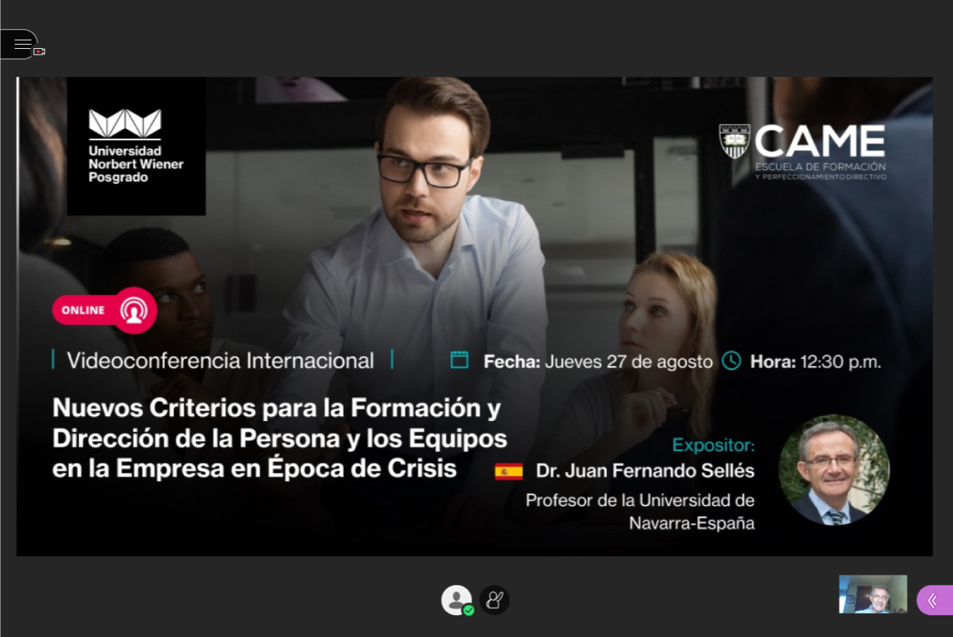 CATEDRÁTICO DE LA UNIVERSIDAD DE NAVARRA DICTÓ CONFERENCIA VIRTUAL EN EPG WIENER SOBRE FORMACIÓN Y CAPACITACIÓN EN ÉPOCA DE CRISIS