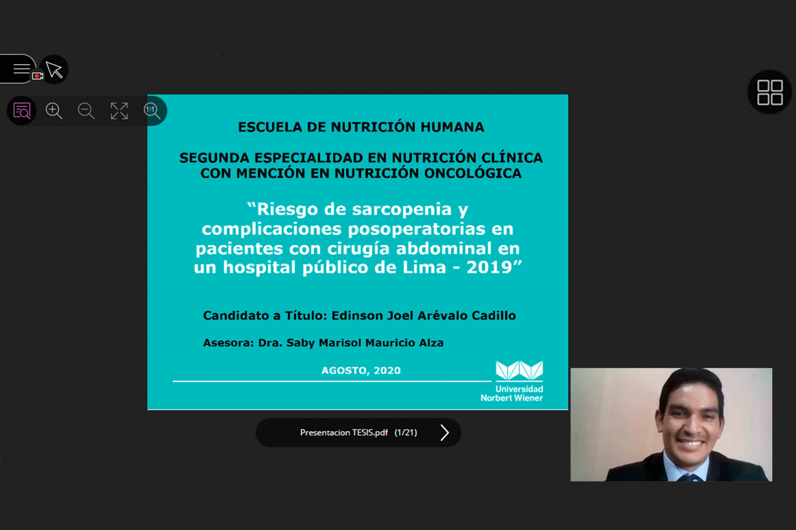 EGRESADO DE SEGUNDA ESPECIALIDAD EN NUTRICIÓN CLÍNICA CON MENCIÓN EN NUTRICIÓN ONCOLÓGICA SUSTENTÓ TESIS DE MANERA VIRTUAL