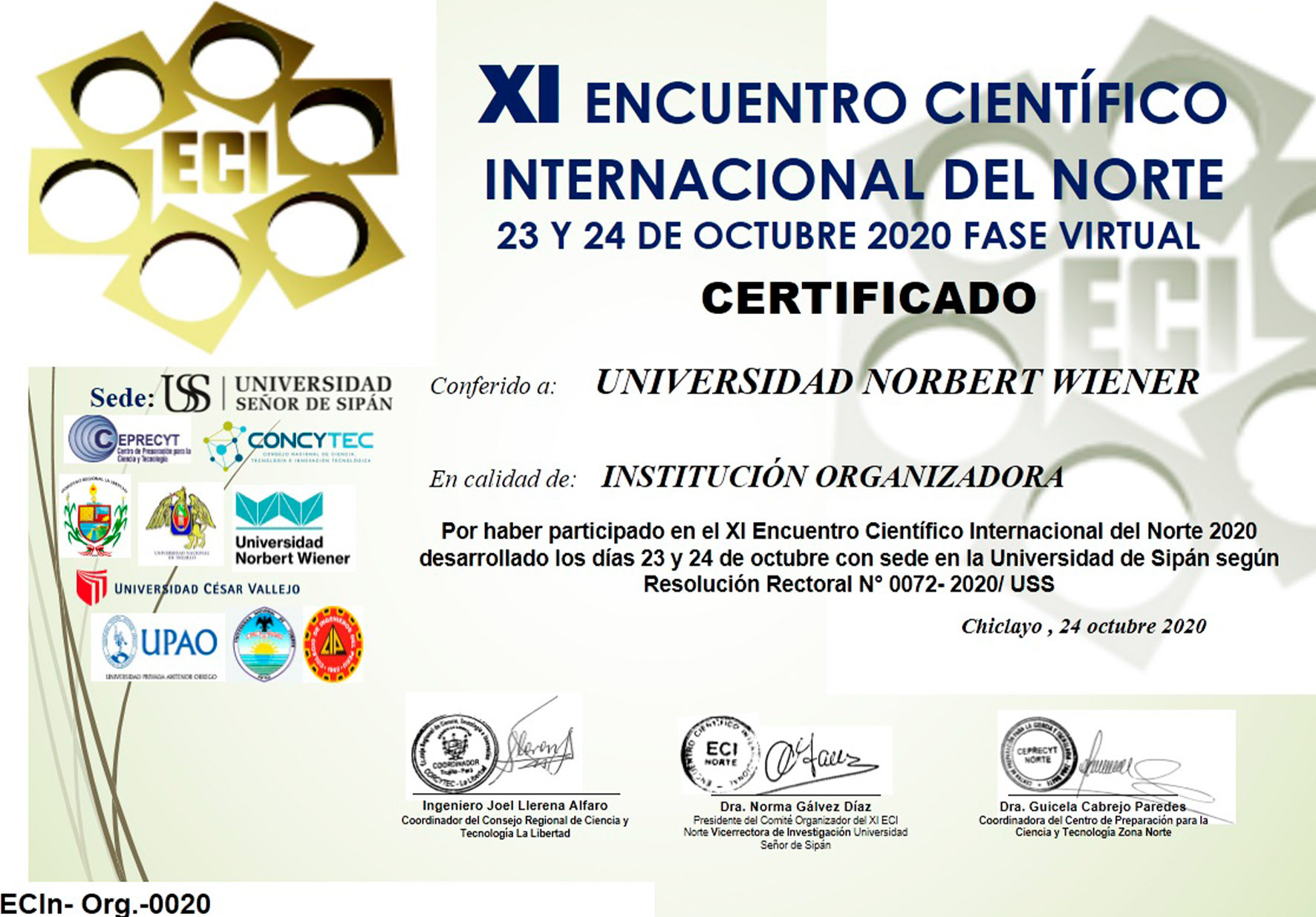 SEMILLEROS DE INVESTIGACIÓN DE FARMACIA Y BIOQUÍMICA DE LA UNW PARTICIPARON EN EL XI ENCUENTRO CIENTÍFICO INTERNACIONAL DEL NORTE (ECI-CHICLAYO) 2020