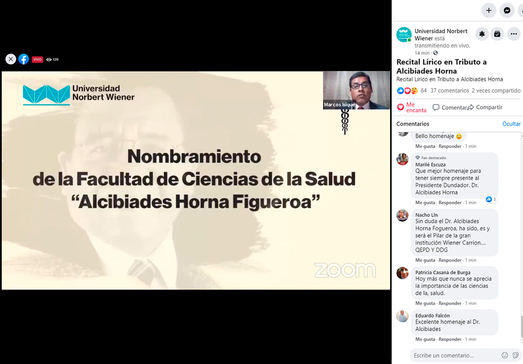 UNIVERSIDAD NORBERT WIENER NOMBRA A LA FACULTAD DE CIENCIAS DE LA SALUD “ALCIBIADES HORNA FIGUEROA”, EN HOMENAJE AL PRESIDENTE FUNDADOR