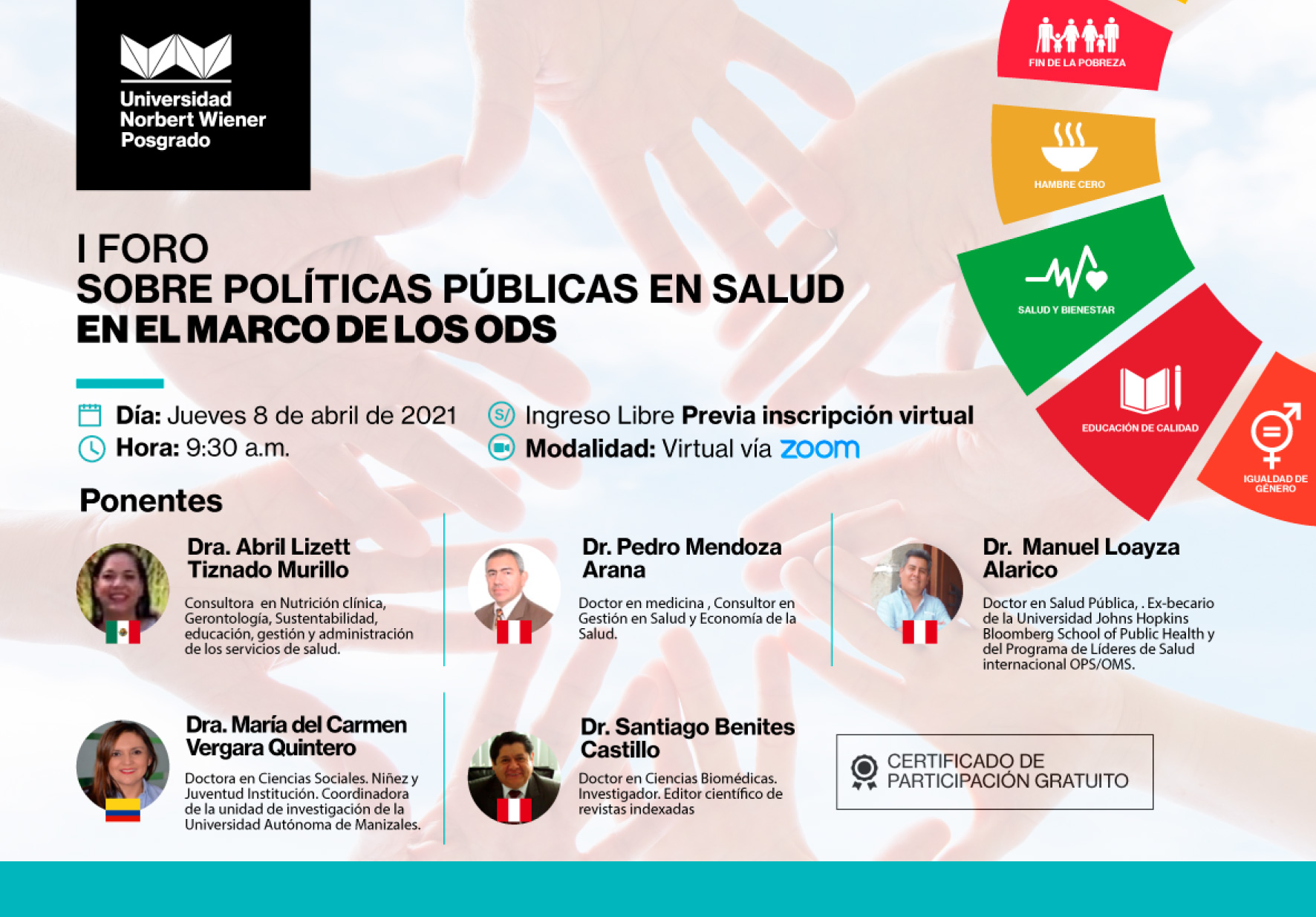 UNIVERSIDAD NORBERT WIENER ORGANIZA FORO SOBRE POLÍTICAS PÚBLICAS EN SALUD EN EL MARCO DE LOS OBJETIVOS DE DESARROLLO SOSTENIBLE