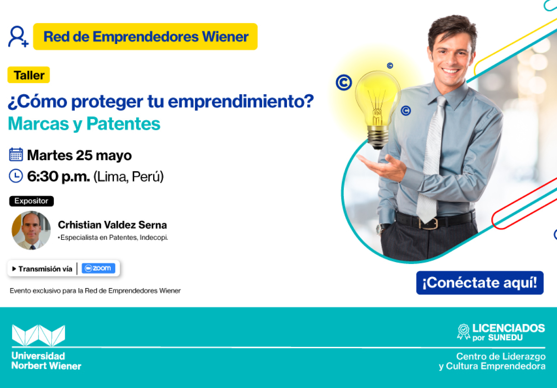 ESPECIALISTA EN PATENTES EN INDECOPI DARÁ CONFERENCIA VIRTUAL PARA RED DE EMPRENDEDORES WIENER