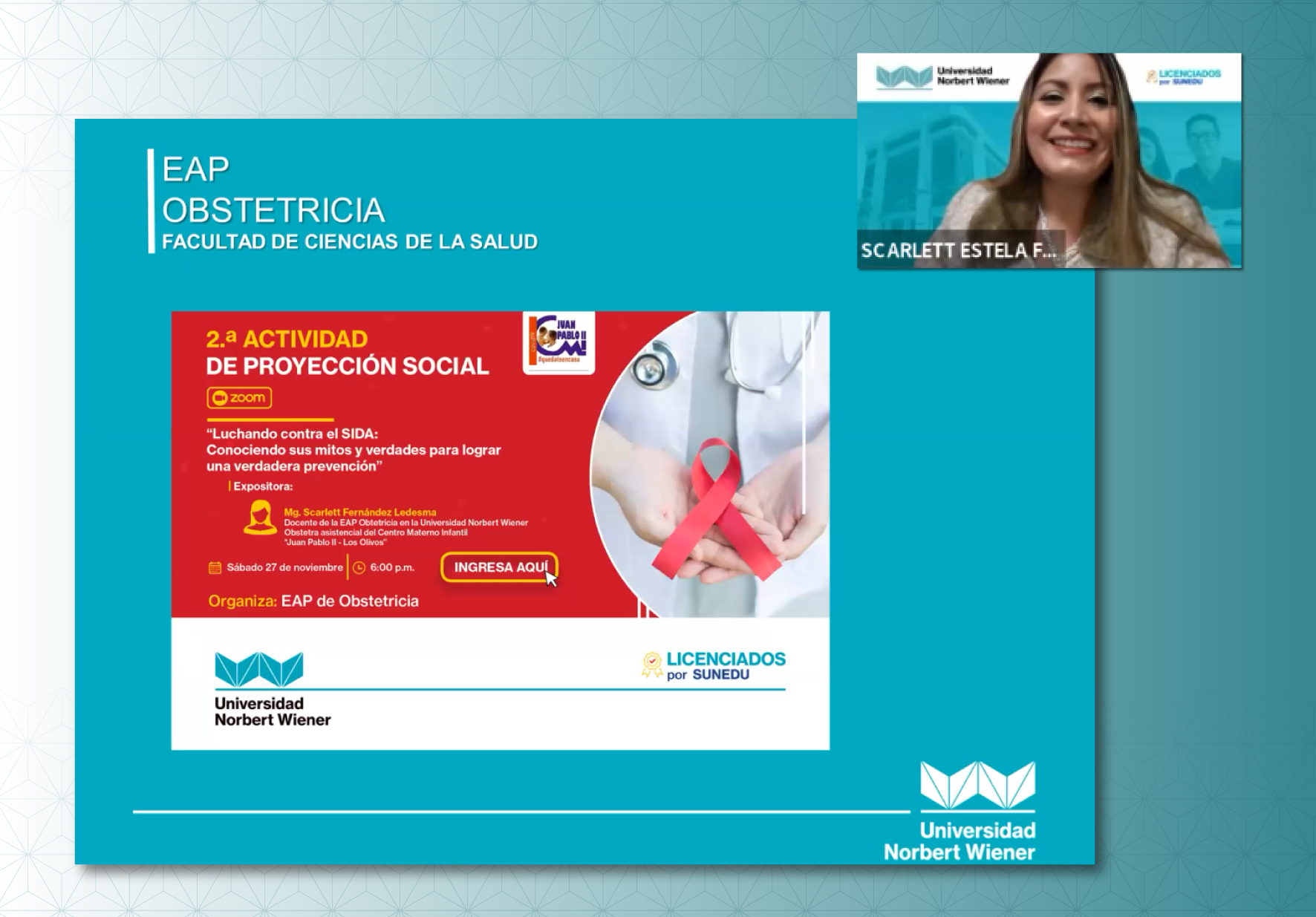 EAP DE OBSTETRICIA REALIZÓ SEGUNDA ACTIVIDAD DE PROYECCIÓN SOCIAL, DEL SEMESTRE 2021 – II, LUCHANDO CONTRA EL SIDA