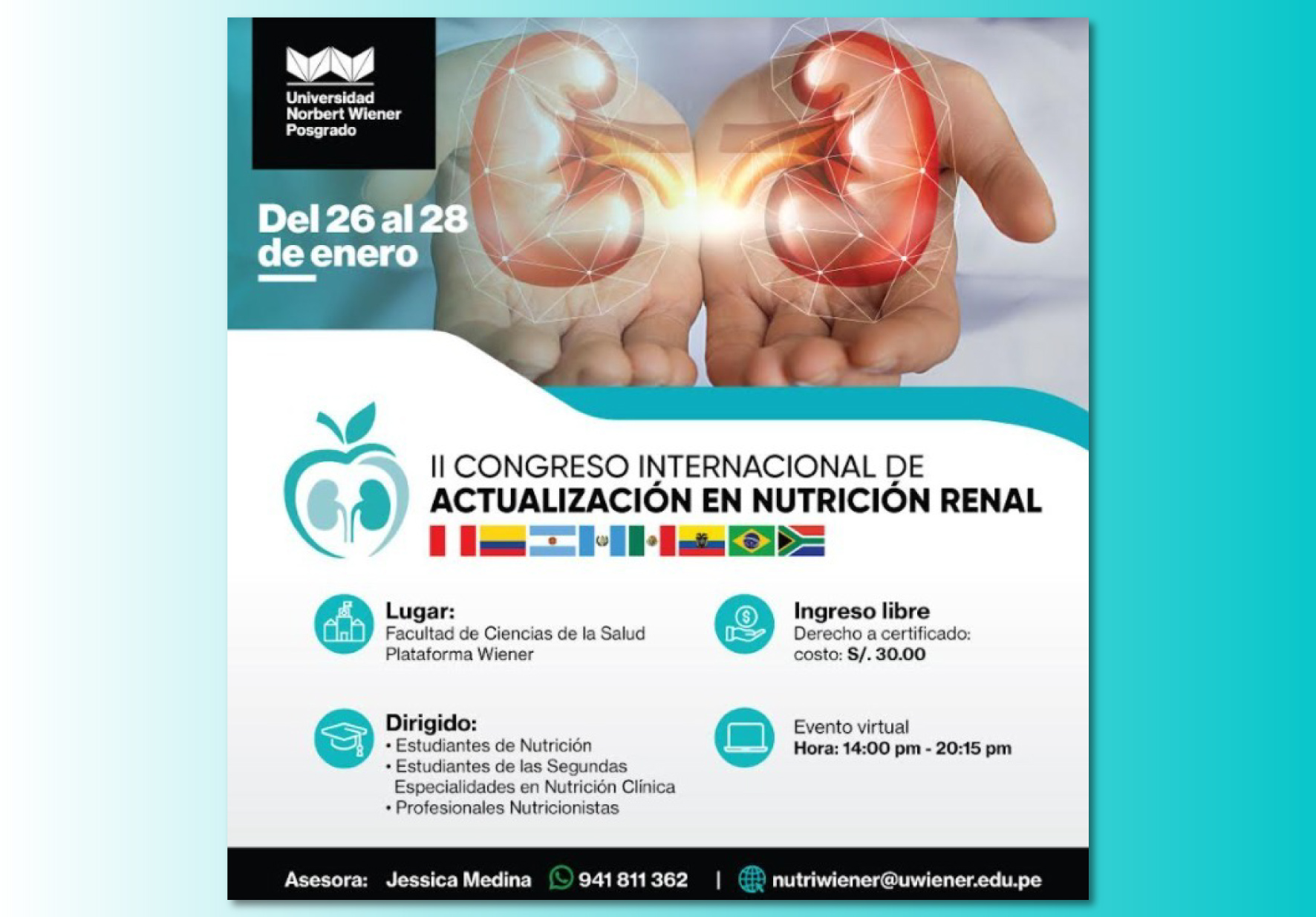 UNIVERSIDAD NORBERT WIENER ORGANIZA CONGRESO INTERNACIONAL DE ACTUALIZACIÓN EN NUTRICIÓN RENAL