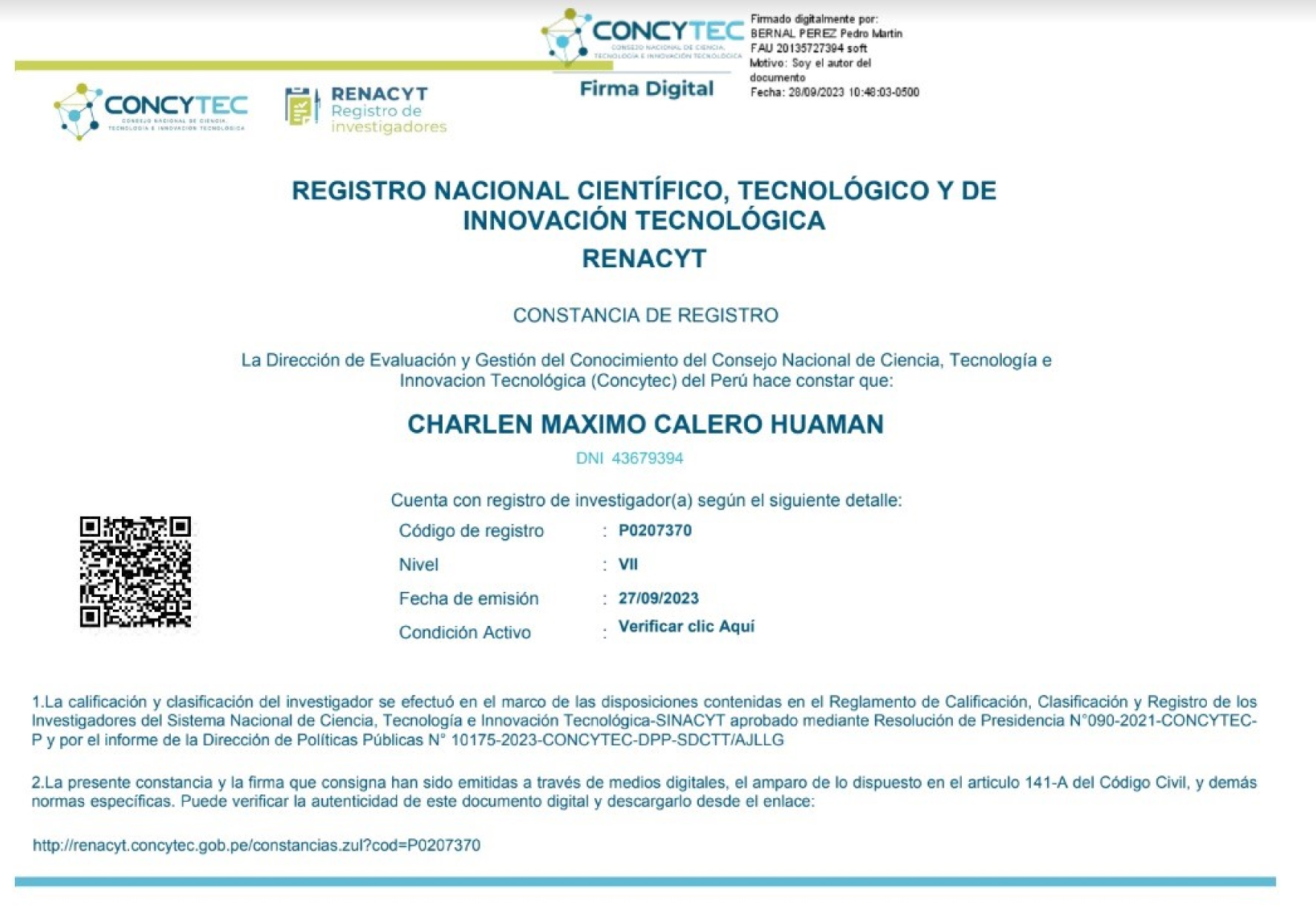 DOCENTE INVESTIGADOR DE EAP DE INGENIERÍAS DE NORBERT WIENER INGRESA AL RENACYT